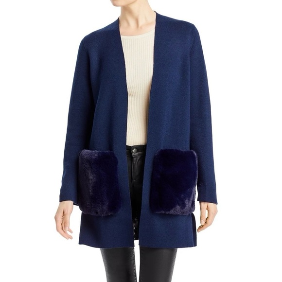 Kobi Halpern Erin Sweater Size Large Open-Front Cardigan Faux Fur Pocket New NWT - Picture 1 of 8